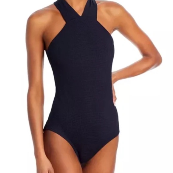 NWOT - Shoshanna Black Plisse High Neck One Piece Swimsuit yau2124 - Picture 7 of 8
